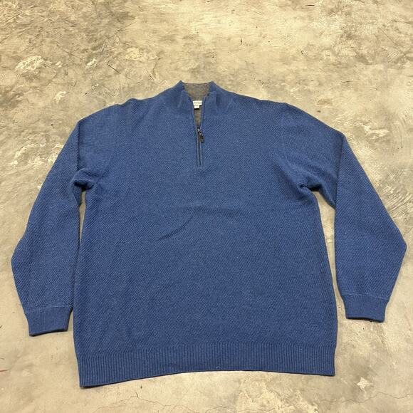Kinross Cashmere Quarter Zip Pullover Sweater Large Mens Blue Long Sleeve